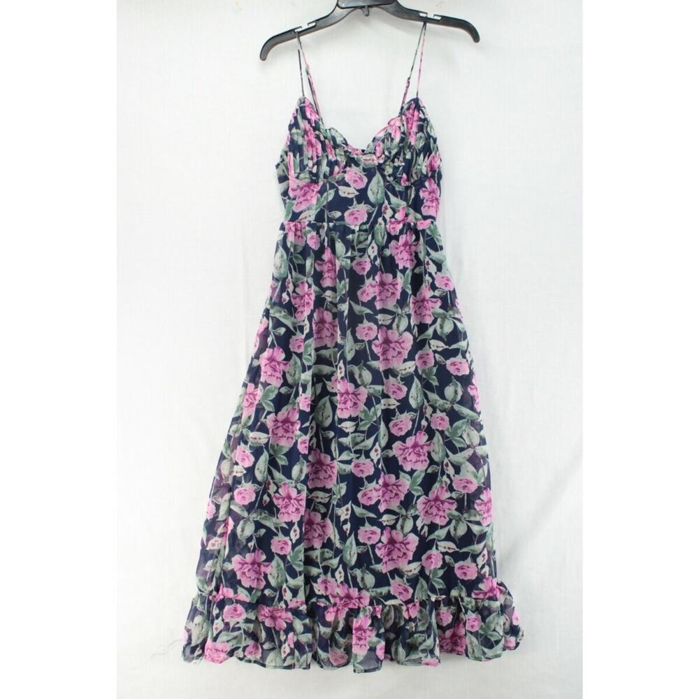 Chiffon Babydoll Dress Dark Romantic Floral Pink Blue size M Whimsygoth Fairy